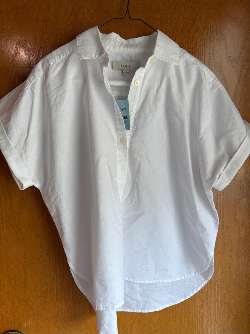 LOFT White Short-Sleeve Popover Button-Down Shirt